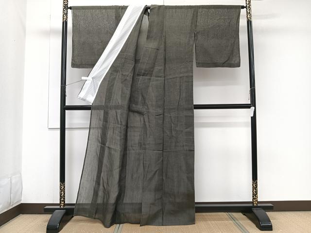 平和屋着物＊夏物　本場小千谷縮　海松色　麻　逸品　CABJ9803xi