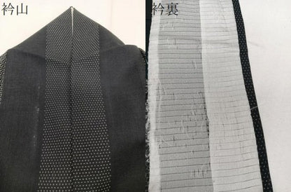 平和屋着物＊夏物　夏結城　100亀甲　間道亀甲文　黒地　正絹　逸品　CABJ9811xi