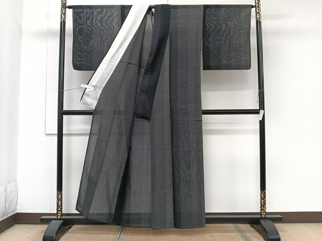 平和屋着物＊夏物　夏結城　100亀甲　間道亀甲文　黒地　正絹　逸品　CABJ9811xi