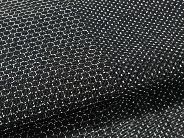 平和屋着物＊夏物　夏結城　100亀甲　間道亀甲文　黒地　正絹　逸品　CABJ9811xi