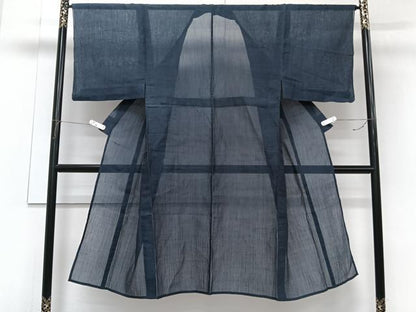 平和屋着物＊夏物　男性　本場小千谷縮　紺青色　麻　逸品　CABJ9812xi