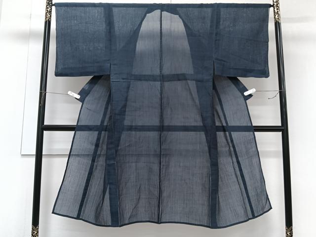 平和屋着物＊夏物　男性　本場小千谷縮　紺青色　麻　逸品　CABJ9812xi