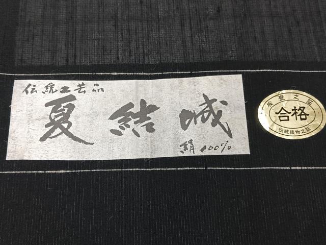 平和屋着物＊夏物　夏結城　100亀甲　横段飛び亀甲柄　黒地　正絹　逸品　未使用　CABJ9814xi