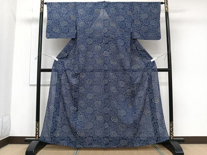 平和屋着物＊夏物　小紋　絽　型染め　菊唐草文　正絹　逸品　CABJ9816xi
