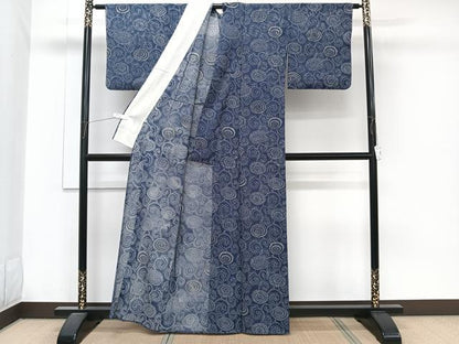 平和屋着物＊夏物　小紋　絽　型染め　菊唐草文　正絹　逸品　CABJ9816xi