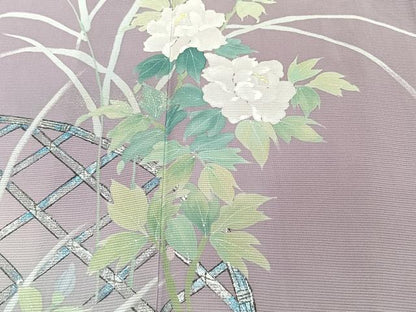 平和屋着物＊夏物　訪問着　絽　籬草花文　銀彩　正絹　逸品　CABJ9821xi
