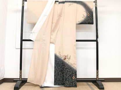平和屋着物＊夏物　訪問着　絽　刺繍　萩花文　暈し染め　金彩　正絹　逸品　CABJ9822xi