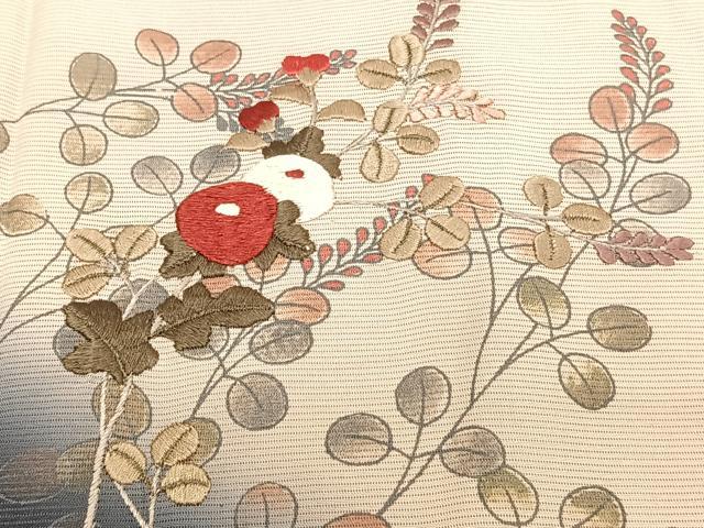 平和屋着物＊夏物　訪問着　絽　刺繍　萩花文　暈し染め　金彩　正絹　逸品　CABJ9822xi
