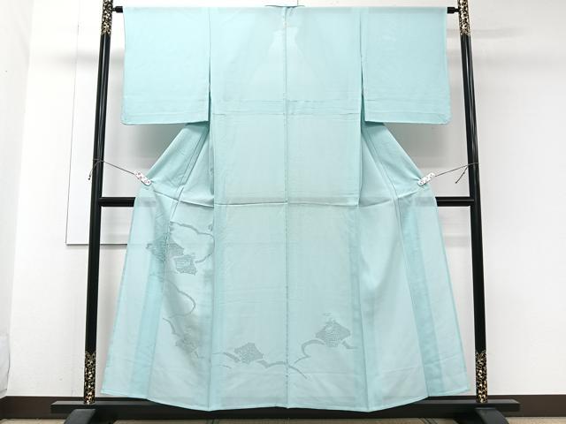 平和屋着物＊夏物　無地絵羽訪問着　絽　駒刺繍　御所車草花文　瓶覗見色　正絹　逸品　CABJ9826xi