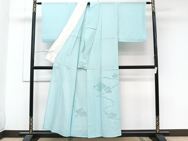 平和屋着物＊夏物　無地絵羽訪問着　絽　駒刺繍　御所車草花文　瓶覗見色　正絹　逸品　CABJ9826xi