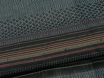 平和屋着物＊夏物　紗紬　横段文　黒地　正絹　逸品　CABJ9827xi