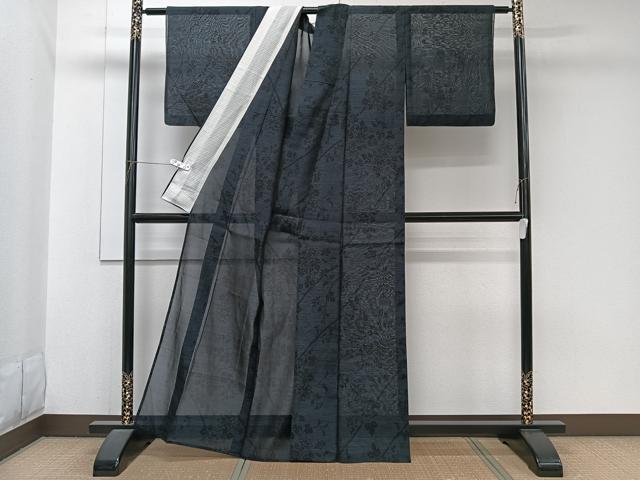 平和屋着物＊夏物　本場大島紬　夏大島　枝草花文　正絹　逸品　CABJ9828xi