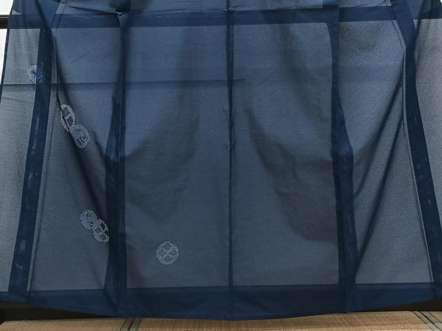 平和屋着物＊夏物　無地絵羽訪問着　絽　トロンワーグ　花丸文様　濃藍色　正絹　逸品　CABJ9832xi