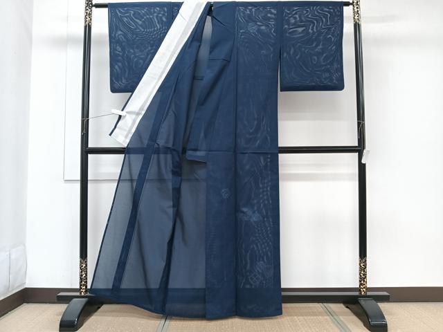 平和屋着物＊夏物　無地絵羽訪問着　絽　トロンワーグ　花丸文様　濃藍色　正絹　逸品　CABJ9832xi