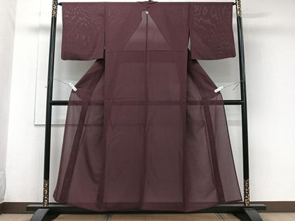 平和屋着物＊夏物　色無地　絽　赤褐色　正絹　逸品　CABJ9839xi