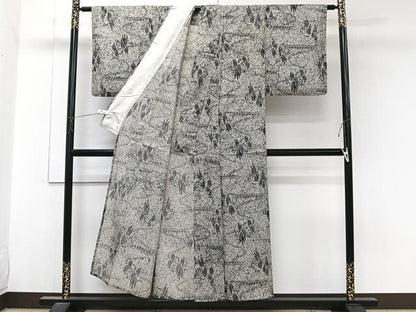 平和屋着物＊夏物　小紋　絽　流水風景文　正絹　逸品　CABJ9843xi