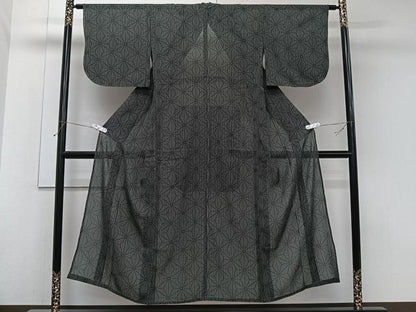 平和屋着物＊夏物　小紋　紗　麻の葉文　洗える着物　CABJ9851xi