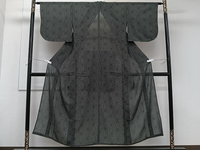 平和屋着物＊夏物　小紋　紗　麻の葉文　洗える着物　CABJ9851xi