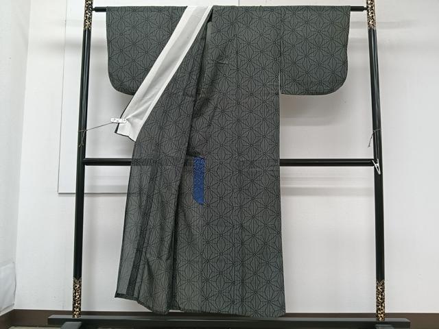 平和屋着物＊夏物　小紋　紗　麻の葉文　洗える着物　CABJ9851xi
