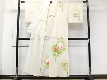 平和屋着物＊夏物　訪問着　絽　手描き　枝草花文　正絹　逸品　CABJ9853xi