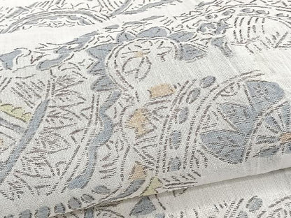 平和屋着物＊夏物　本場小千谷縮　片輪車花文　麻　逸品　CABJ9855xi