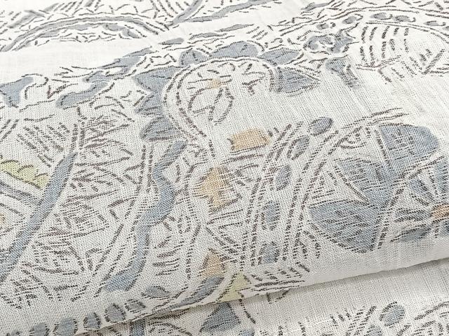 平和屋着物＊夏物　本場小千谷縮　片輪車花文　麻　逸品　CABJ9855xi