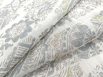 平和屋着物＊夏物　本場小千谷縮　片輪車花文　麻　逸品　CABJ9855xi