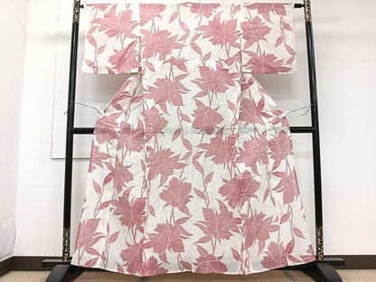 平和屋着物＊夏物　本場小千谷縮　枝草花文　麻　逸品　CABJ9856xi