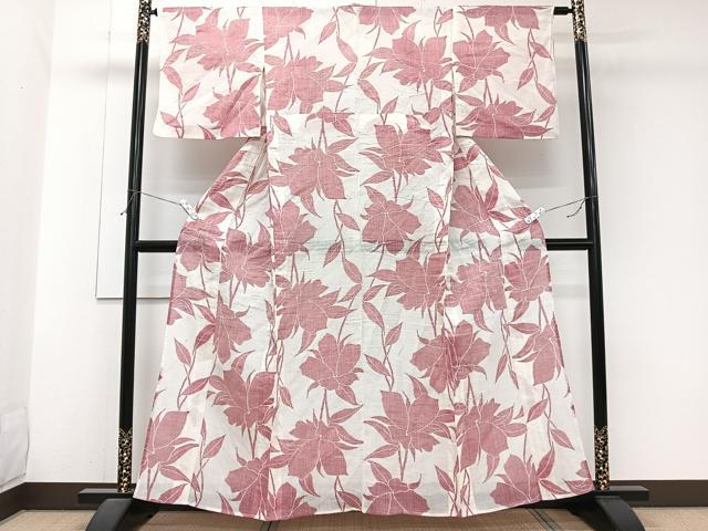平和屋着物＊夏物　本場小千谷縮　枝草花文　麻　逸品　CABJ9856xi