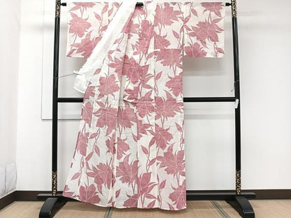 平和屋着物＊夏物　本場小千谷縮　枝草花文　麻　逸品　CABJ9856xi