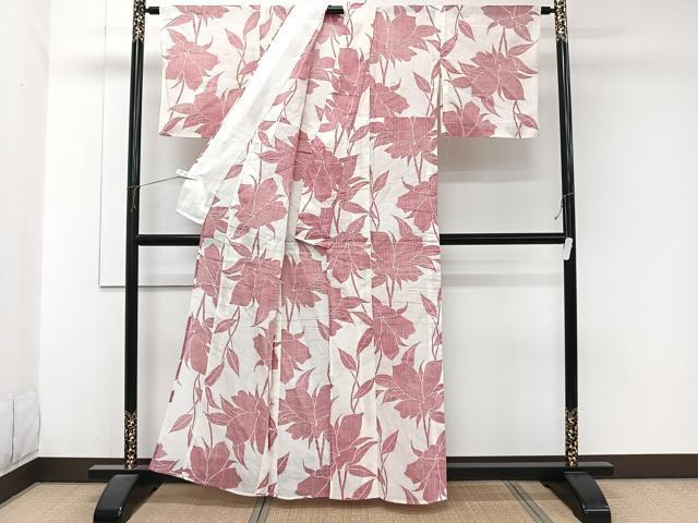 平和屋着物＊夏物　本場小千谷縮　枝草花文　麻　逸品　CABJ9856xi