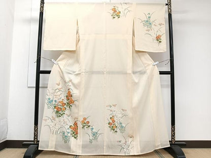 平和屋着物＊夏物　訪問着　絽　草花文　銀彩　正絹　逸品　CABJ9857xi