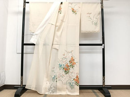 平和屋着物＊夏物　訪問着　絽　草花文　銀彩　正絹　逸品　CABJ9857xi