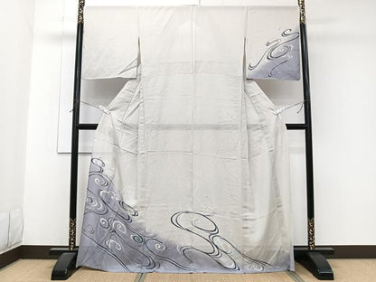 平和屋着物＊夏物　訪問着　絽　立波文　金彩　正絹　逸品　CABJ9859xi