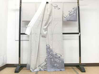平和屋着物＊夏物　訪問着　絽　立波文　金彩　正絹　逸品　CABJ9859xi