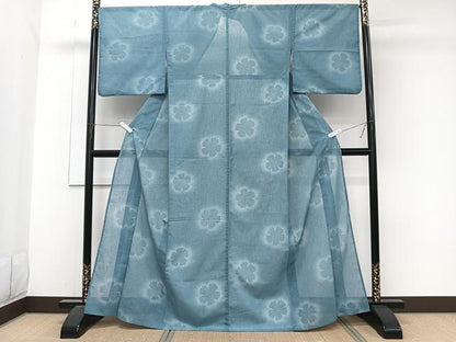 平和屋着物＊夏物　小紋　紗　100亀甲　舞花文　暈し染め　洗える着物　CABJ9863xi
