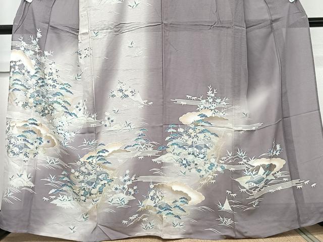 平和屋着物＊夏物　訪問着　絽　駒刺繍　雲取り風景文　金彩　正絹　逸品　CABJ9864xi