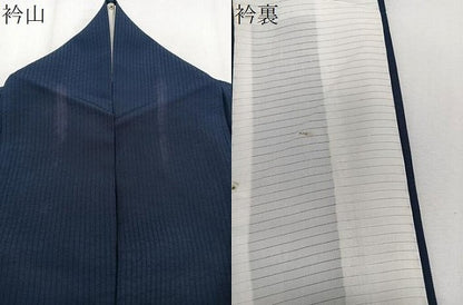 平和屋着物＊夏物　色無地　縦絽　霞紋紗　濃藍色　正絹　逸品　CABJ9865xi