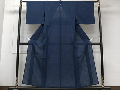 平和屋着物＊夏物　色無地　縦絽　霞紋紗　濃藍色　正絹　逸品　CABJ9865xi