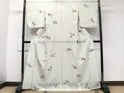 平和屋着物＊夏物　小紋　絽　手描き　草花文　正絹　逸品　CABJ9866xi