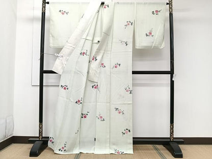 平和屋着物＊夏物　小紋　絽　手描き　草花文　正絹　逸品　CABJ9866xi