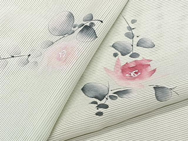 平和屋着物＊夏物　小紋　絽　手描き　草花文　正絹　逸品　CABJ9866xi