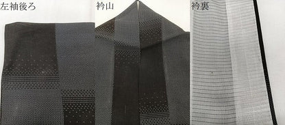 平和屋着物＊夏物　夏大島　幾何学文　黒地　正絹　逸品　CABJ9870xi