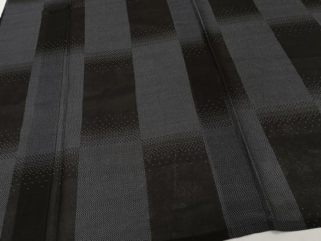 平和屋着物＊夏物　夏大島　幾何学文　黒地　正絹　逸品　CABJ9870xi