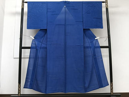 平和屋着物＊夏物　色無地　絽　幾何学紋紗　琉璃色　正絹　逸品　CABJ9882xi