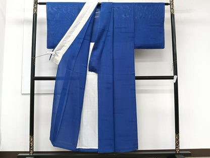 平和屋着物＊夏物　色無地　絽　幾何学紋紗　琉璃色　正絹　逸品　CABJ9882xi