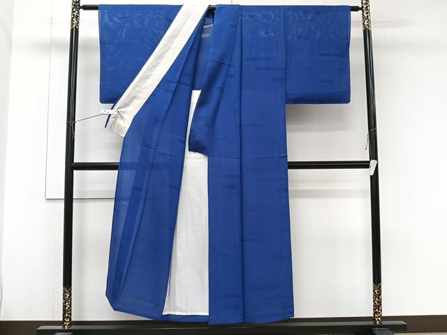平和屋着物＊夏物　色無地　絽　幾何学紋紗　琉璃色　正絹　逸品　CABJ9882xi