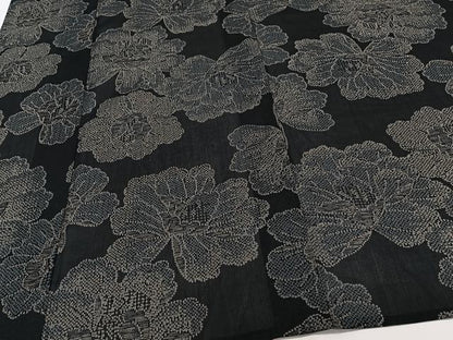 平和屋着物＊夏物　小紋　紗　舞花文　黒地　洗える着物　CABJ9883xi