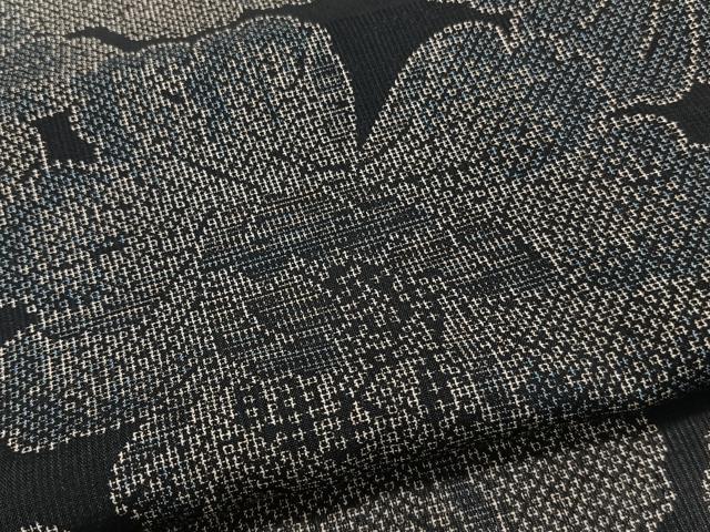 平和屋着物＊夏物　小紋　紗　舞花文　黒地　洗える着物　CABJ9883xi