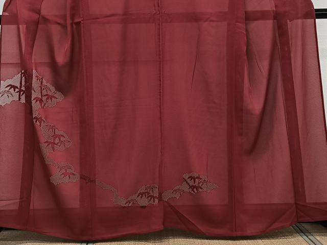 平和屋着物＊夏物　色留訪問着　色無地　絽　ドロンワーク　笹竹文　小豆色　正絹　逸品　CABJ9887xi